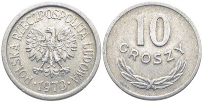 ПОЛЬША 10 ГРОШЕЙ 1973 MW KM АА47 алюминий 105-1216