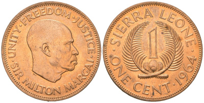 Сьерра-Леоне 1 цент 1964 KM 17 бронза aUNC 4121-1012