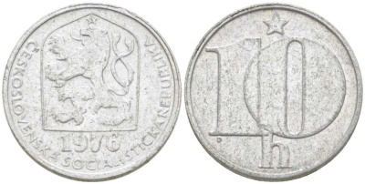 ЧЕХОСЛОВАКИЯ 10 ГЕЛЛЕРОВ 1976 СОЦИАЛИСТИЧЕСКАЯ РЕСПУБЛИКА KM 80 алюминий 3955-1067