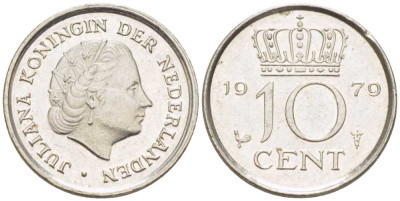 НИДЕРЛАНДЫ 10 ЦЕНТОВ 1979 ЮЛИАНА (1948-1980) KM 182 никель 211-1251