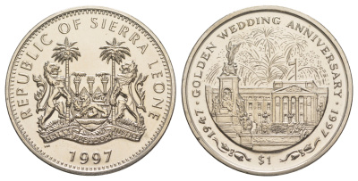 Сьерра-Леоне 1 доллар 1997 Золотая свадьба - Фейерверк над дворцом KM 62 медно-никель BU 1521-1222