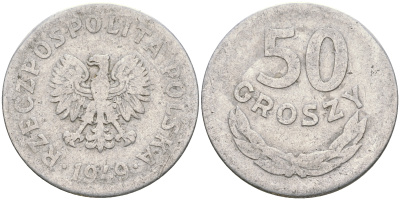 Польша 50 грошей 1949 KM 44а, Parchimowicz 209b алюминий 4364-1651