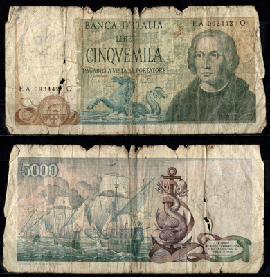 Италия 5000 лир 1971 Pick 102 a бумага 2198-25-2-1