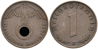 Германия 1 рейхспфенниг 1937 E KM 89, J 361 бронза 4136-1223
