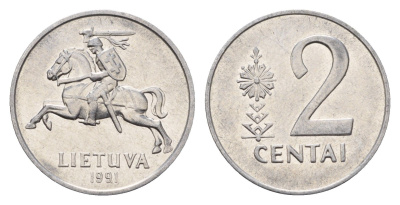 Литва 2 цента (сента) 1991 KM 86 алюминий 201-555