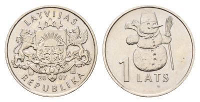Латвия 1 лат 2007 Снеговик KM 85 медно-никель UNC 4679-337