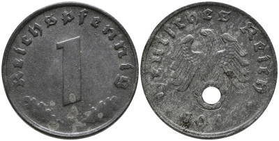 ГЕРМАНИЯ 1 РЕЙХСПФЕННИГ 1943 G KM 97, J.369 цинк 96-817