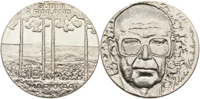 Финляндия 10 марок 1975 S-H, 75 лет президенту Урхо Кекконену KM 54 серебро UNC 4527-1132