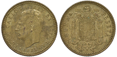 Испания 1 песета 1975 (80) Хуан Карлос I (1975-2014) KM 806 алюминиевая бронза 4128-1057