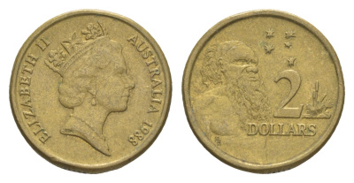 Австралия 2 доллара 1988 абориген, Елизавета II (1952-2022) KM 101 алюминиевая бронза 4652-227