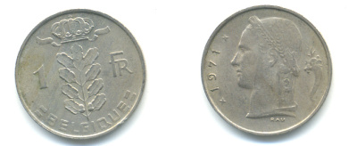 БЕЛЬГИЯ 1 ФРАНК 1971 BELGIQUE KM 142.1 медно-никель 86-1334