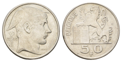 Бельгия 50 франков 1949 Леопольд III (1934-1951), Belgique KM 136 серебро 3460-342