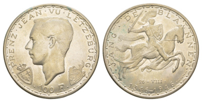 Люксембург 100 франков 1946 600 лет со дня смерти Иоганна Люксембургского KM 49 серебро 413-4631