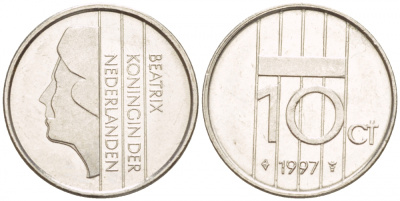 НИДЕРЛАНДЫ 10 ЦЕНТОВ 1997 БЕАТРИКС KM 203 никель 4547-934