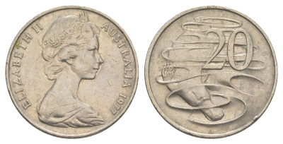 Австралия 20 центов 1977 Елизавета II (1952-2022), утконос KM 66 медно-никель 4525-446