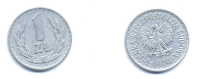 ПОЛЬША 1 ЗЛОТЫЙ 1974 KM 49.1 алюминий 4379-1337