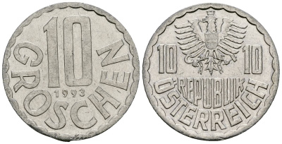 Австрия 10 грошей 1993 KM 2878 алюминий 4135-317
