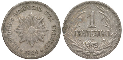Уругвай 1 сентесимо 1924 KM 19 медно-никель 4169-646