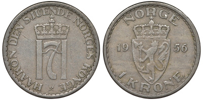 Норвегия 1 крона 1956 Хокон VII (1905-1957) KM 397 медно-никель 4128-1216