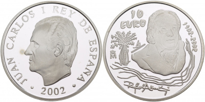 Испания 10 евро 2002 100 лет со дня рождения поэта Рафаэля Альберти KM 1088 серебро PROOF 11-162-45