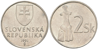 Словакия 2 кроны 1993 MK KM 13 сталь плакировнная никелем aUNC 4586-1211