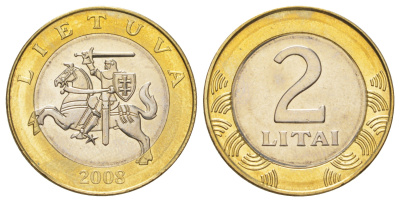 Литва 2 лита 2008 KM 112 биметалл UNC 4624-725