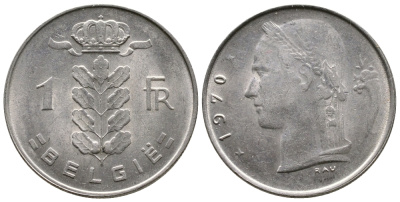 БЕЛЬГИЯ 1 ФРАНК 1970 BELGIE KM 143.1 медно-никель 4382-1141