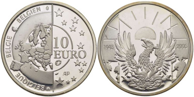 Бельгия 10 евро 2005 60 лет освобождения от фашизма KM 252 серебро PROOF 02-040-33