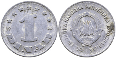 Югославия 1 динар 1953 KM 30 алюминий 83-1937
