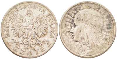 Польша 2 злотых 1932 голова Полонии Y 20 серебро 4614-655