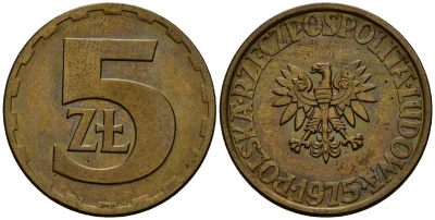 Польша 5 злотых 1975 Y 81.1 латунь 4177-814