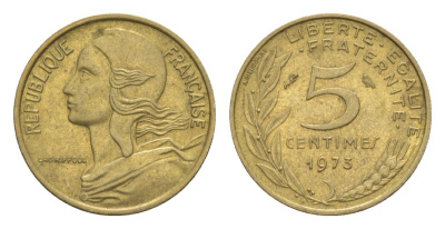 Франция 5 сантимов 1973 тип Morlon KM 933, Le Franc 125.9 алюминиевая бронза 4630-326