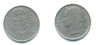БЕЛЬГИЯ 1 ФРАНК 1964 BELGIQUE KM 142.1 медно-никель 86-1333