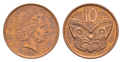 Новая Зеландия 10 центов 2009 KM 117a сталь плакированная медью 4588-169