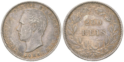 Португалия 200 реалов 1888 Луиш I (1861-1889) KM 512 серебро 413-115