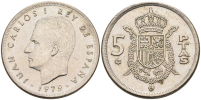 Испания 5 песет 1975 (79) Хуан Карлос I KM 809 медно-никель 4573-944