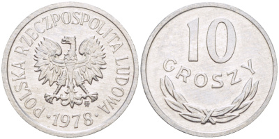 ПОЛЬША 10 ГРОШЕЙ 1978 MW KM AA47, Parchimowicz 206r алюминий UNC 4181-1136