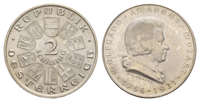 Австрия 2 шиллинга 1931 175 лет со дня рождения Вольфганга Амадея Моцарта KM 2847 серебро aUNC 413-4213