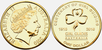 Австралия 1 доллар 2010 100 лет организации девушек гидов KM 1499 алюминиевая бронза UNC M46-19