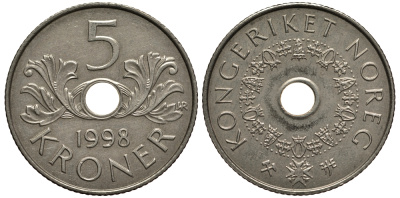 Норвегия 5 крон 1998 Харальд V (1992-) KM 463 медно-никель 4390-724
