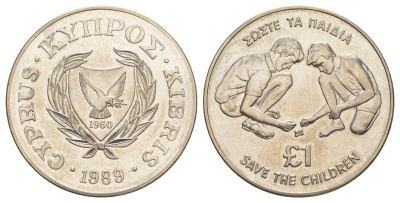 Кипр 1 фунт 1989 70 лет Фонду спасения детей KM 64 медно-никель BU 1521-1441