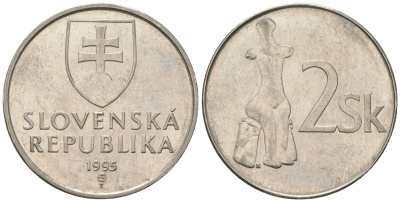 Словакия 2 кроны 1995 MK KM 13 сталь плакировнная никелем aUNC 4586-1221