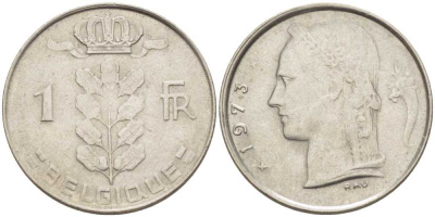 БЕЛЬГИЯ 1 ФРАНК 1973 BELGIQUE, БОДУЭН I (1951-1993) KM 142.1 медно-никель 213-532