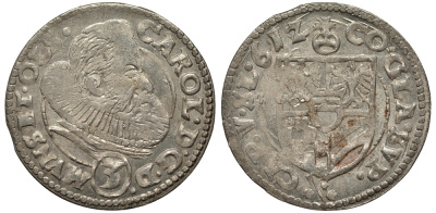 Силезия, Мюнстерберг, Олесница грошен (3 крейцера) 1612 Карл II серебро 413-1133