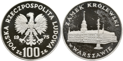 Польша 100 злотых 1975 MW, королевский замок в Варшаве KM 76, Parchimowicz 271 серебро PROOF 1526-1022