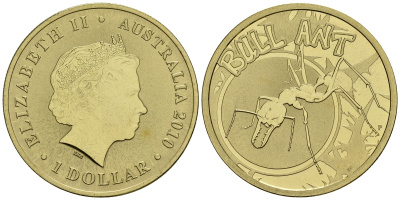 Австралия 1 доллар 2010 серия насекомые, бычий муравей KM 1441 алюминиевая бронза UNC M42-08