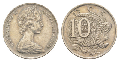 Австралия 10 центов 1978 Елизавета II (1952-2022), птица лирахвост KM 65 медно-никель 4364-756