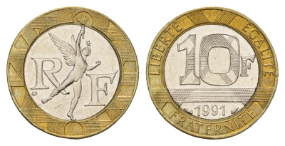 Франция 10 франков 1991 тип Гений Бастилии KM 964 биметалл 186-314