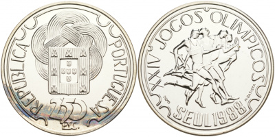 Португалия 250 эскудо 1988 XXIV Олимпийские игры в Сеуле 1988 года, бегуны KM 643a серебро UNC 1081-4-22