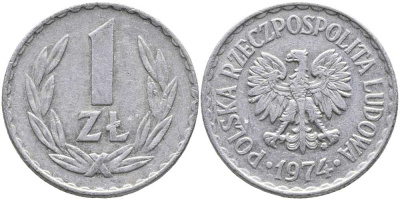 ПОЛЬША 1 ЗЛОТЫЙ 1974 MW KM 49.1 алюминий 110-826